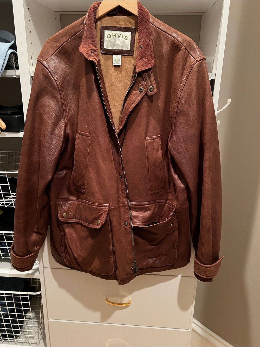 Orvis Brown Leather Bomber Jacket